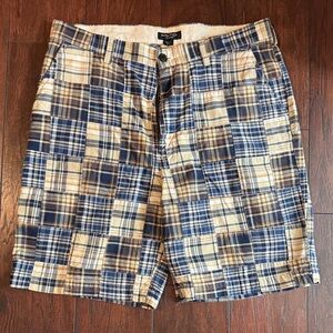 Nautica Plaid Flat Front Shorts in Blue and Tan